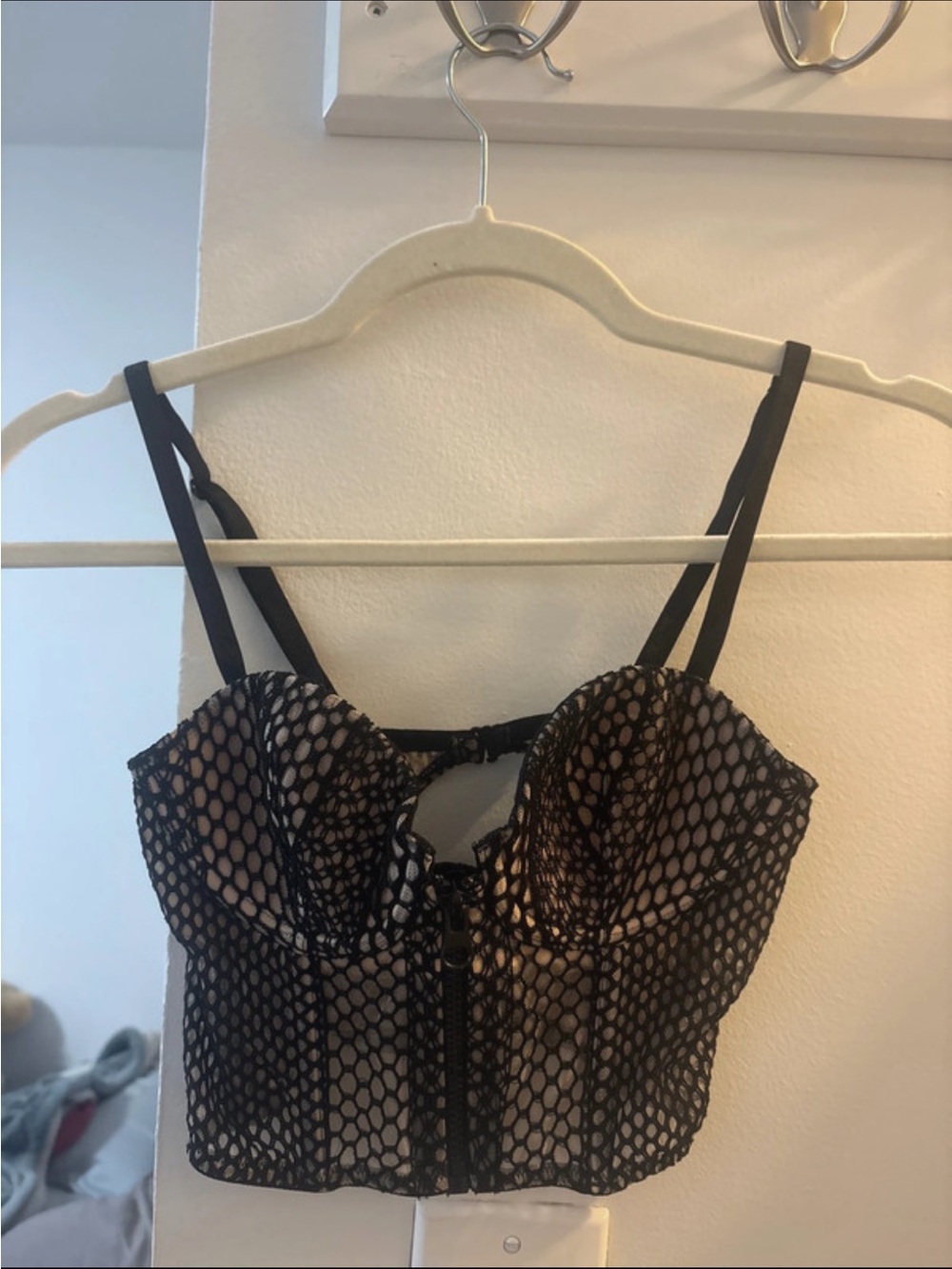 Victoria's Secret Black Mesh Bustier Crop Top